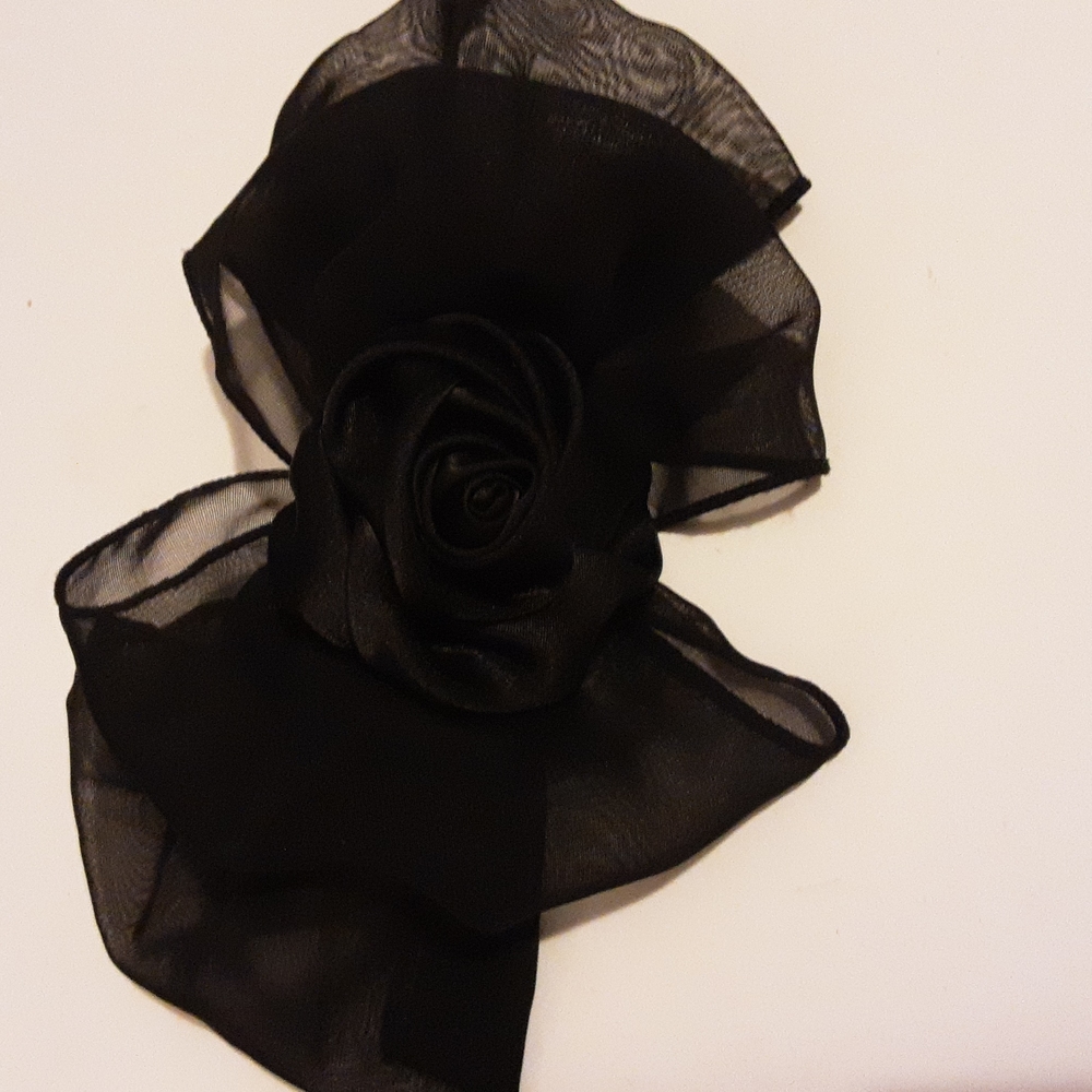 90's Vintage Black Scrunchie Rose Barrette